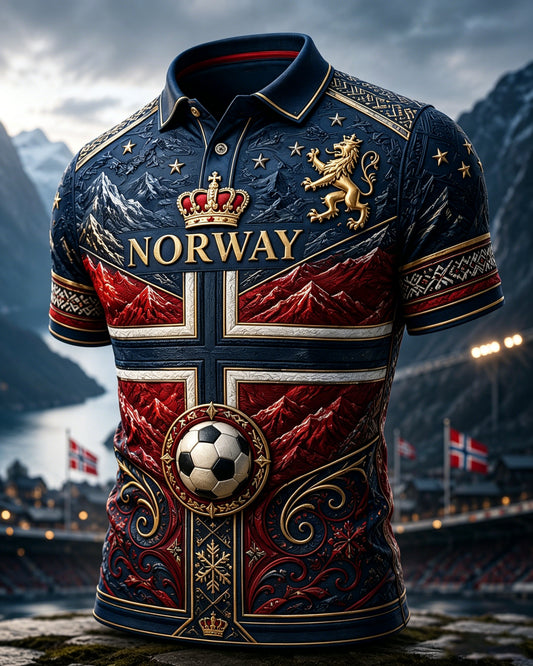 Herren-Polo-Shirt mit Kunstdruck zum Anfeuern bei norwegischen Fußballspielen