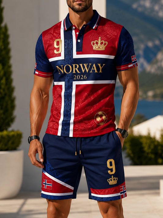 Herren Norwegisches Fußballspiel Jubelelement Kunstdruck Polo Anzug