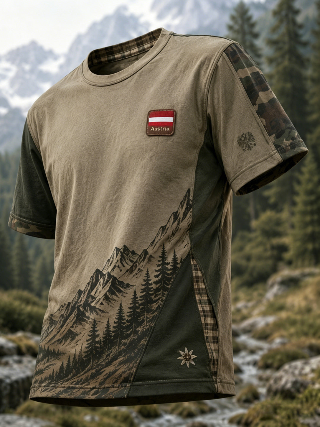 Herren-T-Shirt mit Kunstdruck eines österreichischen Naturlandschaftsmotivs