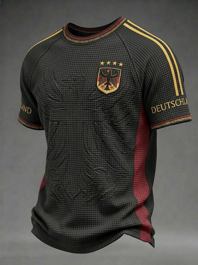 Herren-Fußball-Waffelpiqué-T-Shirt mit Deutschland-Druck