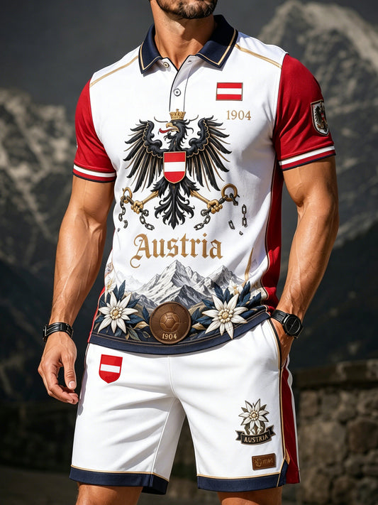 Herren-Österreich-Fußballspiel-Jubel-Fan-Element-Kunstdruck-Polo-Anzug