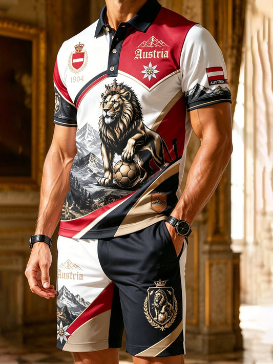 Herren-Österreich-Fußballspiel-Jubel-Fan-Element-Kunstdruck-Polo-Anzug