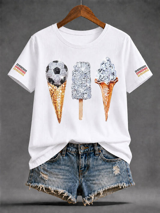 Damen-Freizeit-T-Shirt mit sommerlichem Fußball-Print