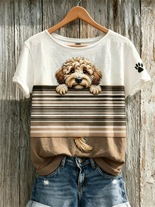 Frauen Peeking Pudel Hund & Pfote Print Print Kurzarm T-Shirt
