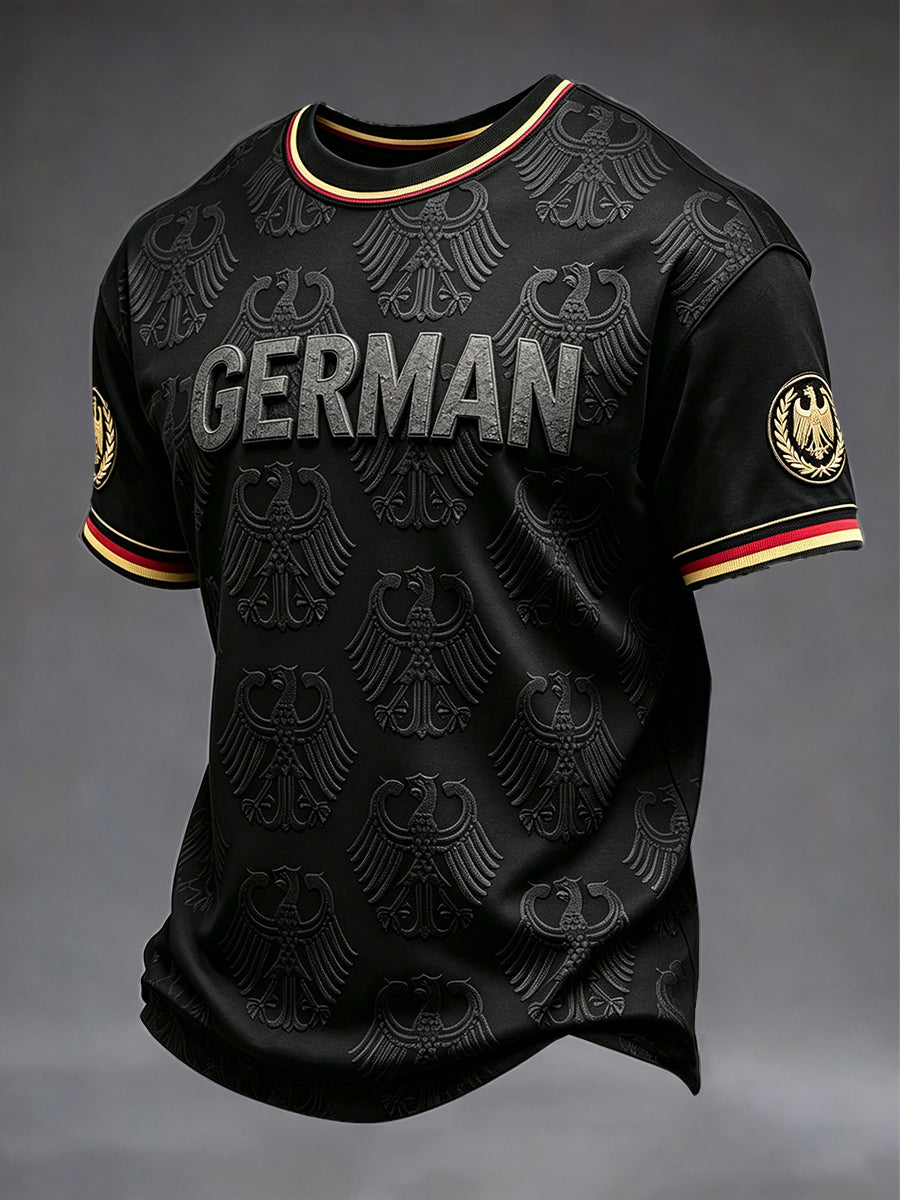 Herren-T-Shirt in Schwarz mit minimalistischem deutschen Fußball-Print, lässig geschnitten