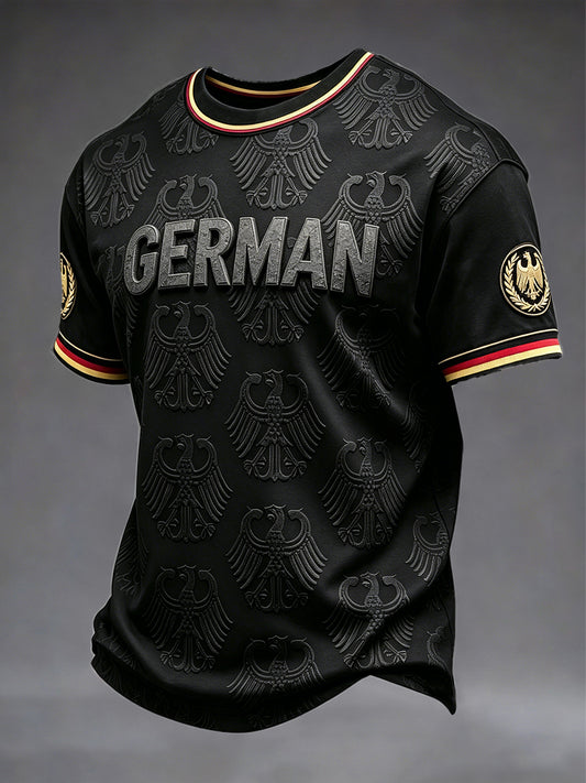 Herren-T-Shirt in Schwarz mit minimalistischem deutschen Fußball-Print, lässig geschnitten
