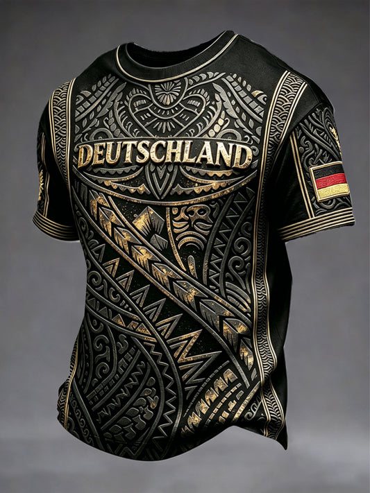 Herren-T-Shirt in Schwarz mit deutschem Fußball-Print, lässig geschnitten