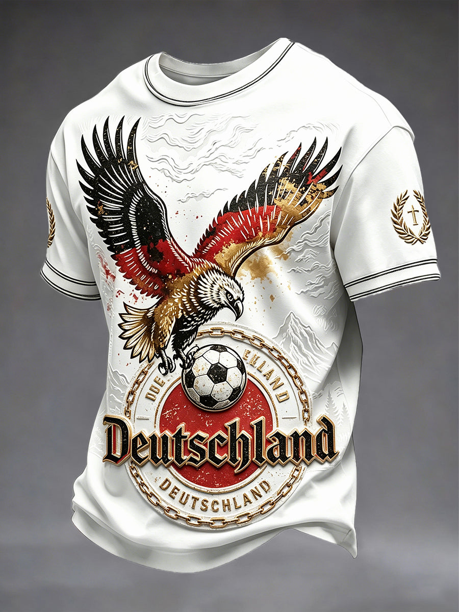 Herren-weißes, 3D-gedrucktes Freizeit-T-Shirt mit deutschem Fußballmotiv