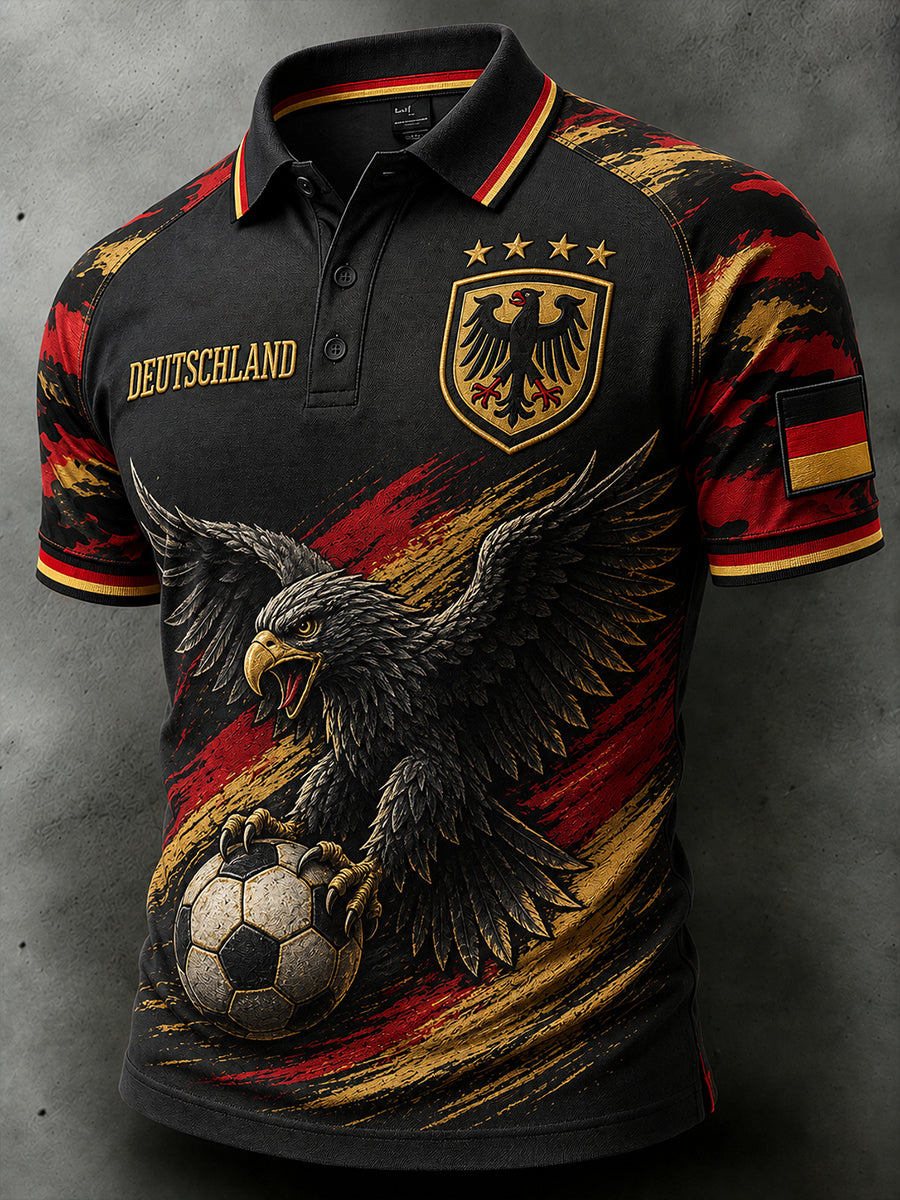 Herren-Poloshirt mit kurzen Ärmeln und Adler- sowie Fußball-Print