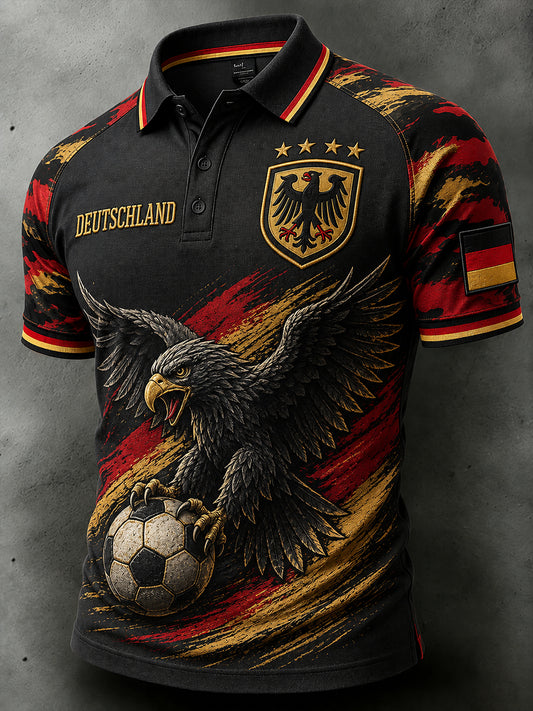 Herren-Poloshirt mit kurzen Ärmeln und Adler- sowie Fußball-Print