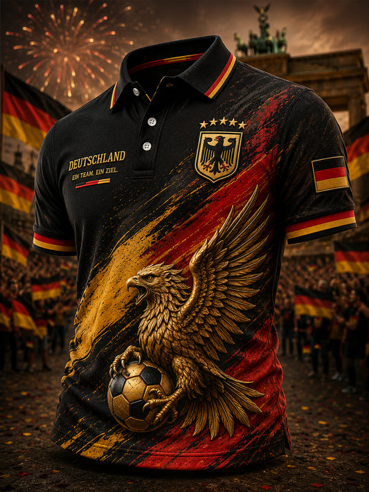 Herren-Poloshirt mit kurzen Ärmeln und Adler- sowie Fußball-Print