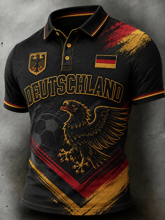 Herren-Poloshirt mit kurzen Ärmeln und Adler- sowie Fußball-Print