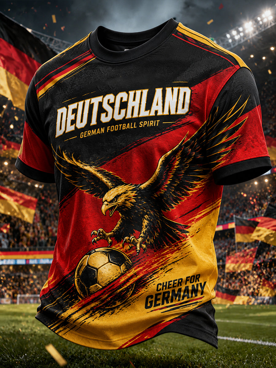 Herren-T-Shirt mit kurzen Ärmeln, Adler- und Fußballmotiv