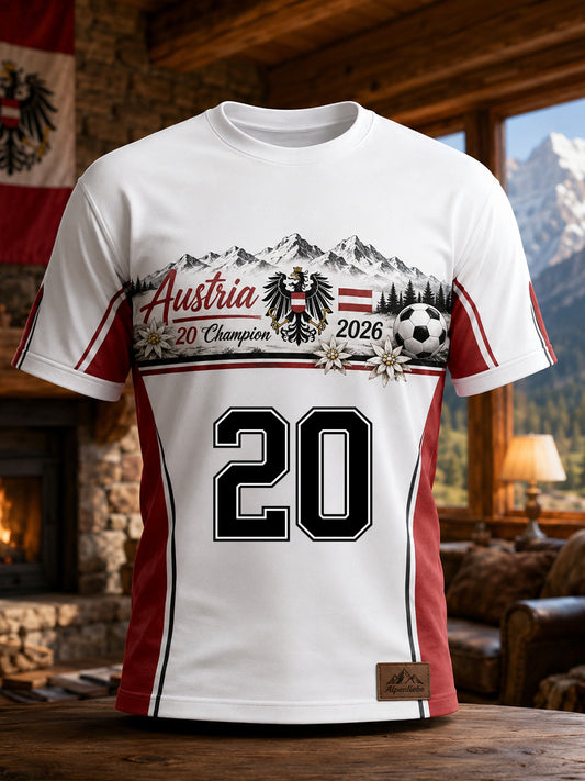 Herren-T-Shirt mit Kunstdruck zum Anfeuern bei österreichischen Fußballspielen