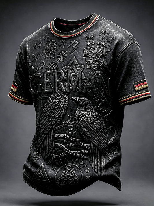 Herren-T-Shirt in Schwarz mit 3D-Druckmotiv zum deutschen Fußball, lässiger Style