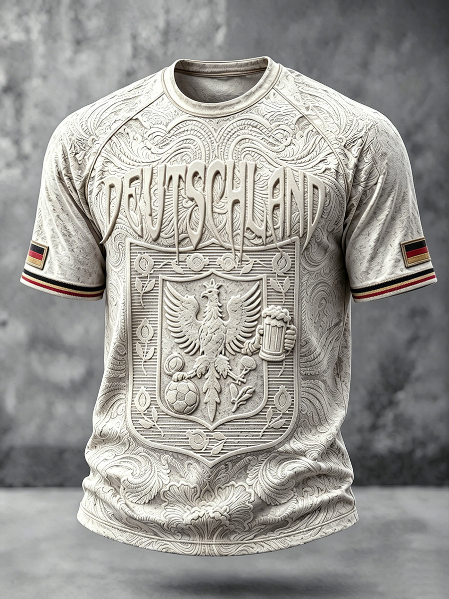 Herren-Retro-Deutschland-Fußball-T-Shirt 2026 mit Aufdruck, lässig, Drop‑Shoulder‑Schnitt