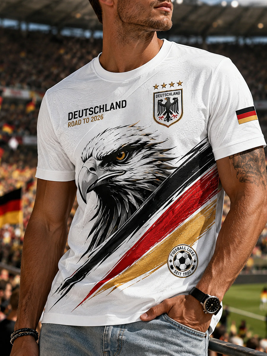 Herren-T-Shirt mit kurzen Ärmeln, Adler- und Fußballmotiv