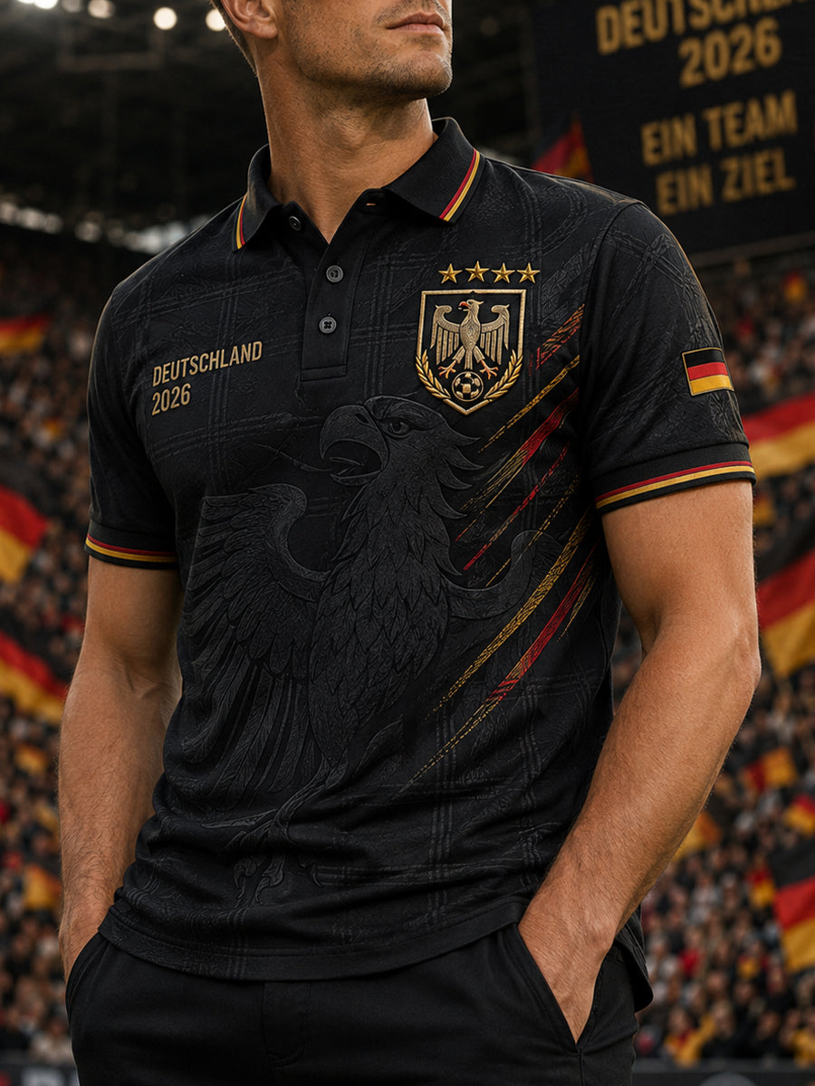 Herren-Poloshirt mit kurzen Ärmeln und Adler- sowie Fußball-Print