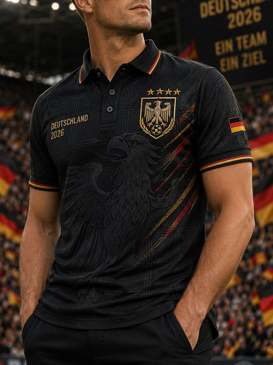 Herren-Poloshirt mit kurzen Ärmeln und Adler- sowie Fußball-Print