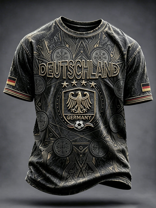 Herren-Lässiges T-Shirt im Vintage-Stil mit deutschem Fußball-Print