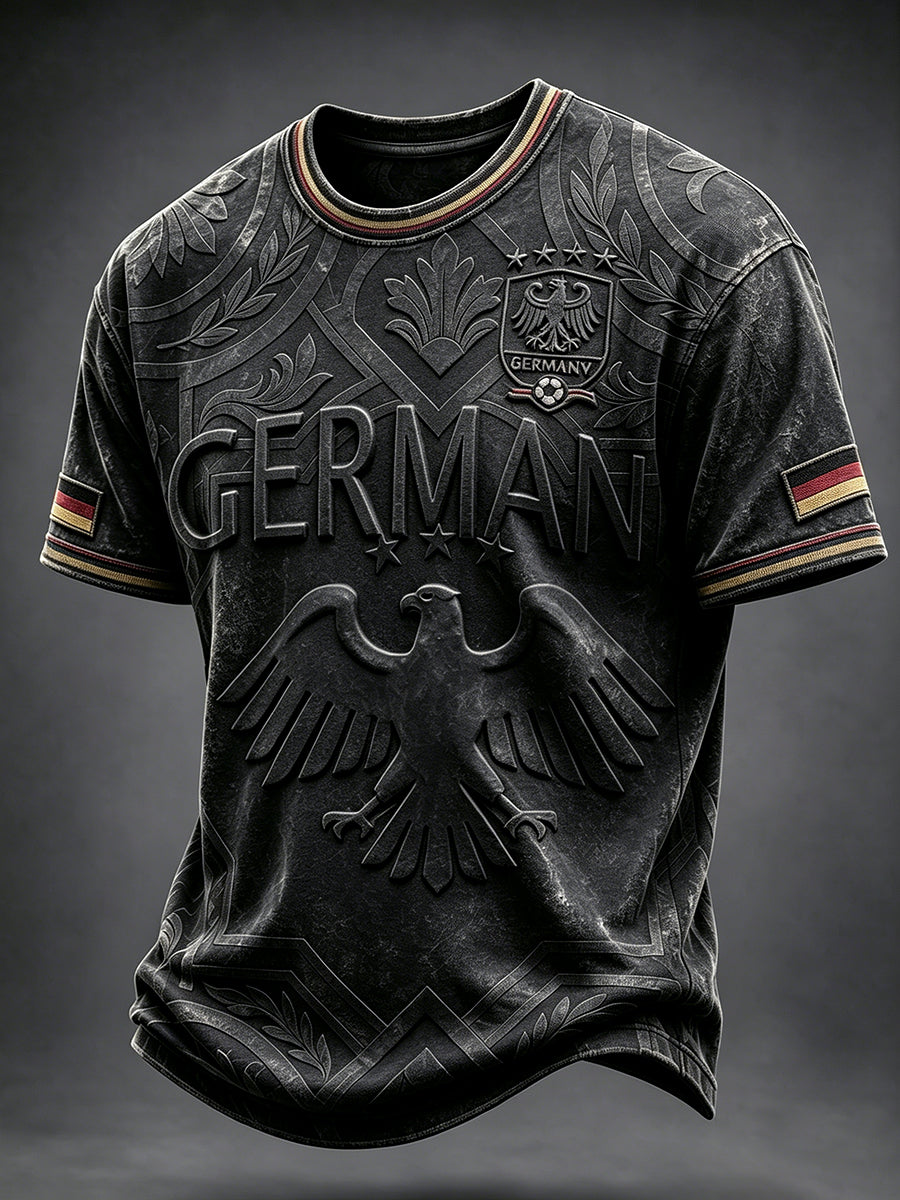 Herren-T-Shirt in Schwarz mit deutschem Fußball-Print, lässig, 2026