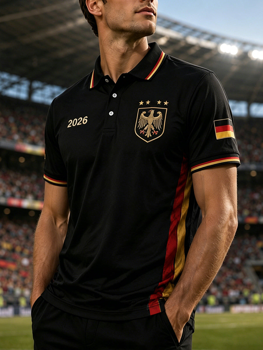 Herren-Poloshirt mit kurzen Ärmeln und Adler- sowie Fußball-Print