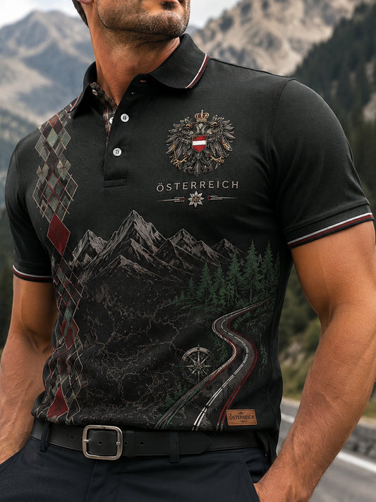 Herren-Polo mit Kunstdruck zu österreichischen Naturmotiven