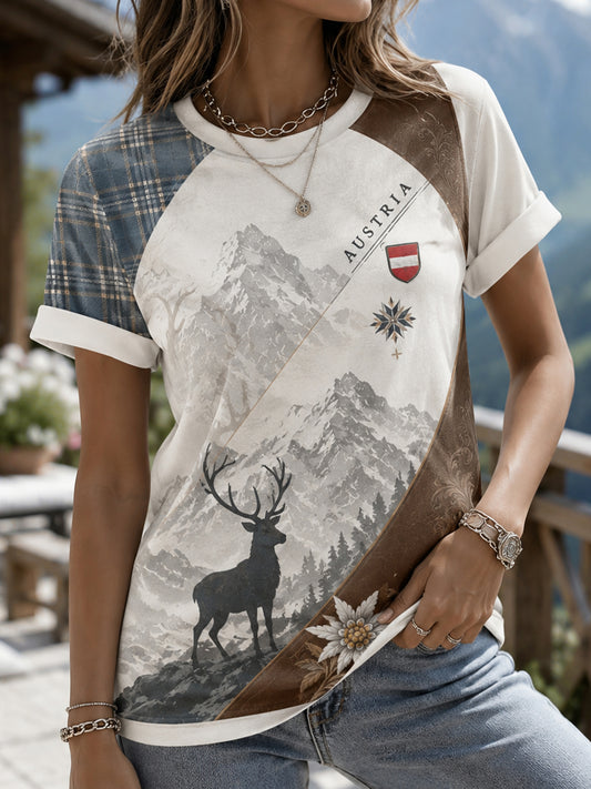 Damen-T-Shirt mit Kunstdruck des österreichischen Naturelements