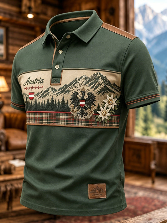 Herren-Polo mit Kunstdruck zu österreichischen Naturmotiven
