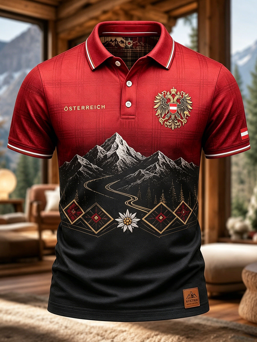 Herren-Polo mit Kunstdruck zu österreichischen Naturmotiven