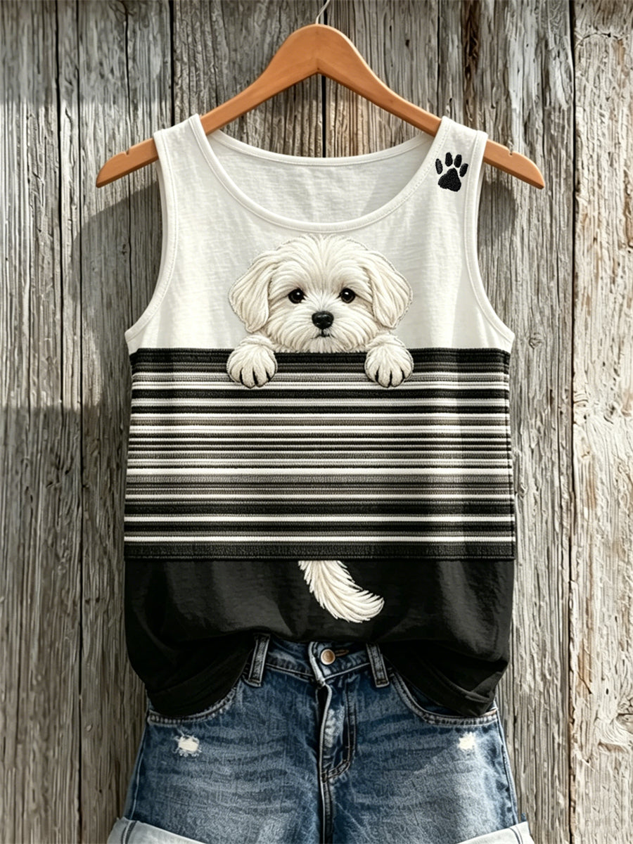 Damen Peeking Malteser Hund & Pfote Print Color block Print Tank Top