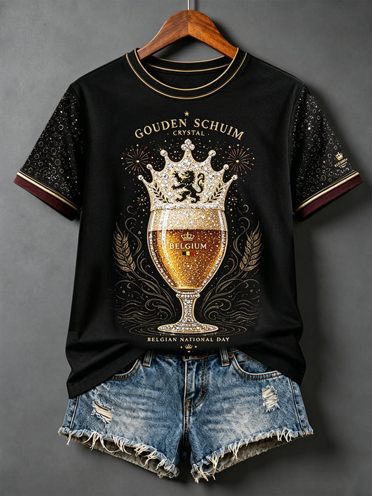 Frauen-T-Shirt mit Bierkunstmotiv zum Nationalfeiertag Belgiens
