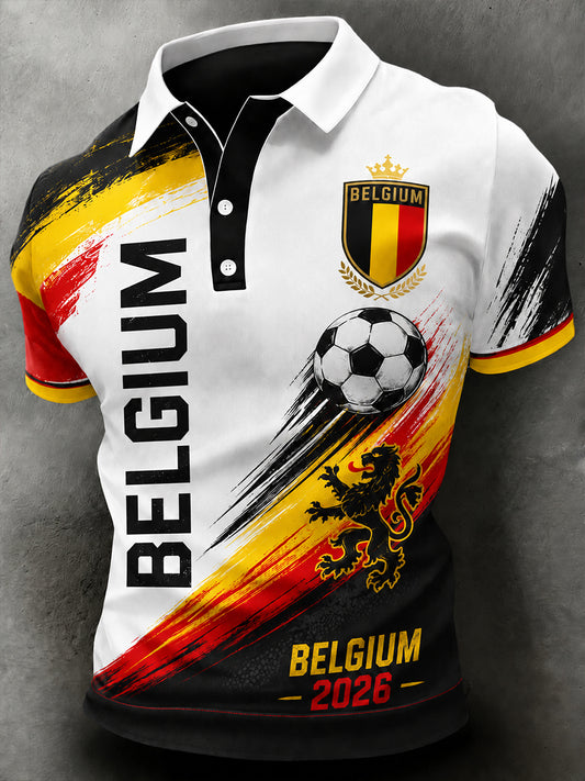 Kurzärmliges Polos hirt für Männer mit Löwen-und Fußball druck