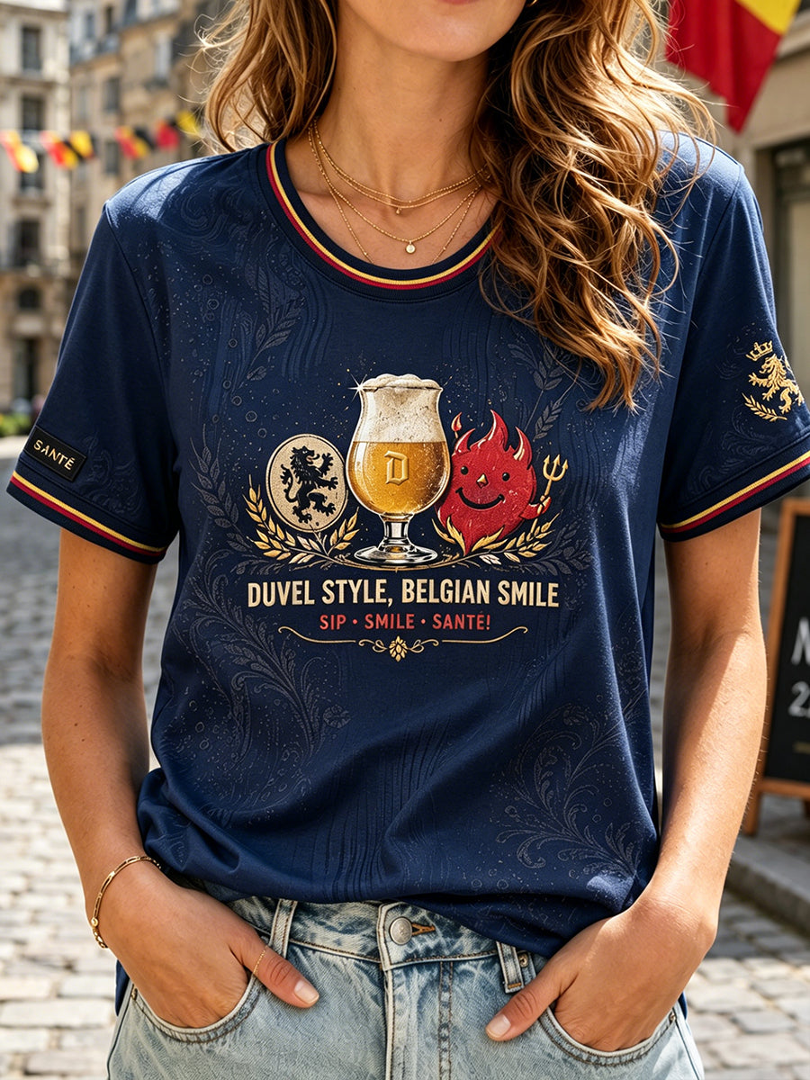Frauen-T-Shirt mit Bierkunstmotiv zum Nationalfeiertag Belgiens