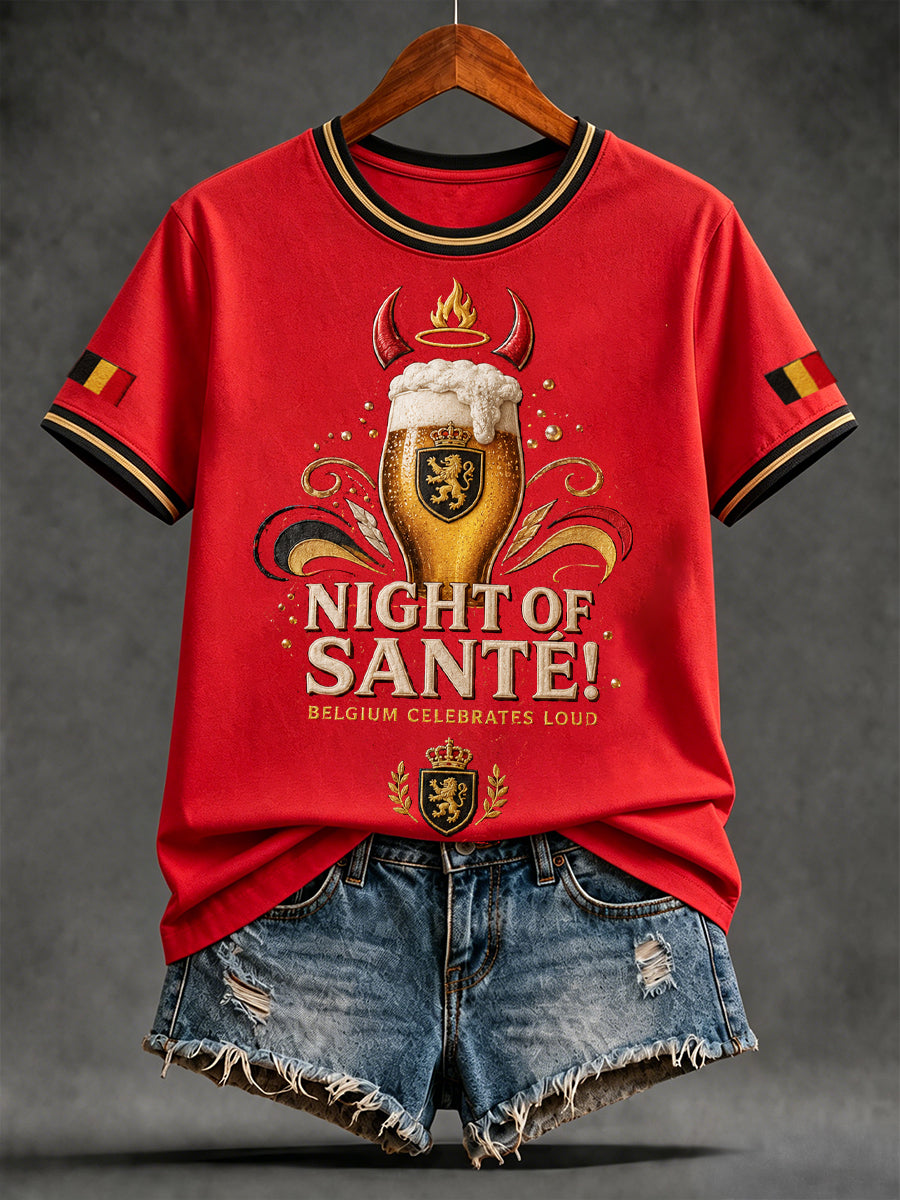 Frauen-T-Shirt mit Bierkunstmotiv zum Nationalfeiertag Belgiens