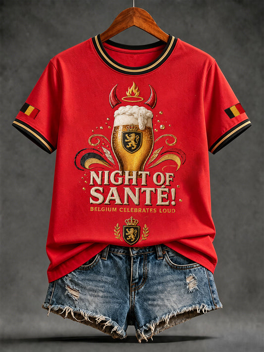 Frauen-T-Shirt mit Bierkunstmotiv zum Nationalfeiertag Belgiens