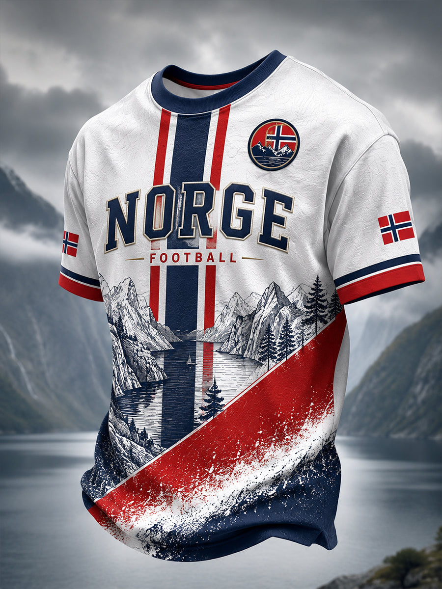 Retro-norwegischer Fußball-Fan-Art-Druck lässiges T-Shirt
