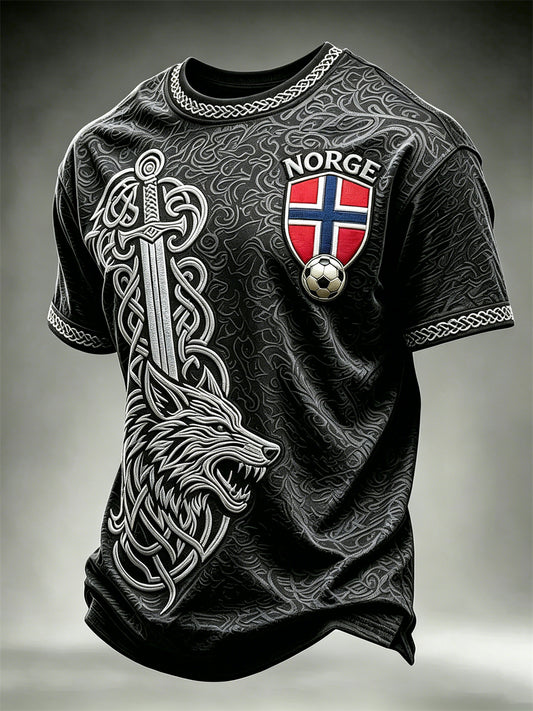 Herren Norge Fußball Viking Wolf & Schwert Keltische Knoten bedruckt kurze Ärmel T-Shirt