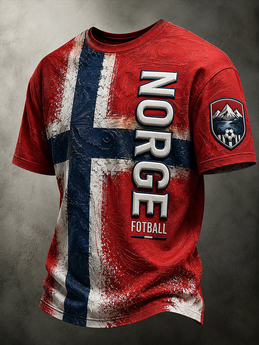 Retro-norwegischer Fußball-Fan-Art-Druck lässiges T-Shirt
