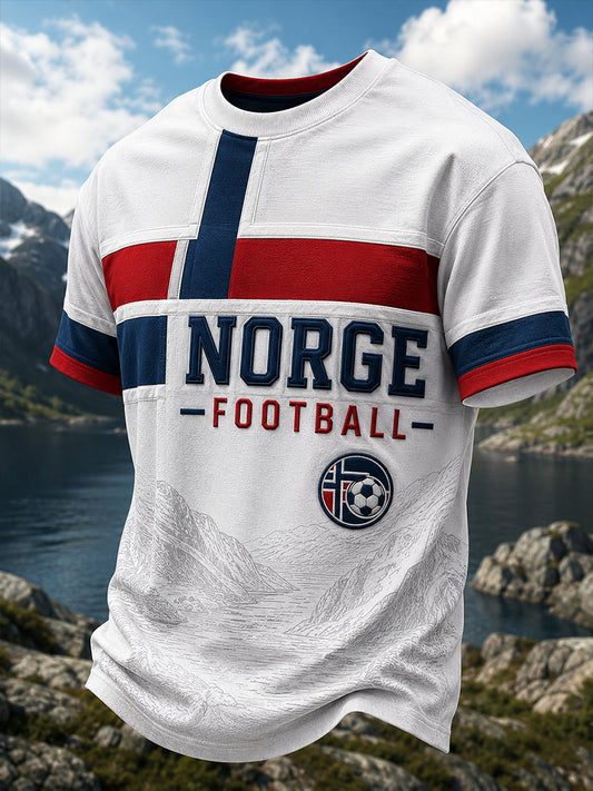 Retro-norwegischer Fußball-Fan-Art-Druck lässiges T-Shirt