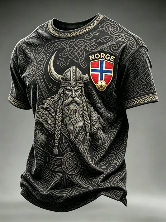 Herren Norge Norge Fußball Wikinger Krieger Keltischer Knoten Druck kurze Ärmel T-Shirt