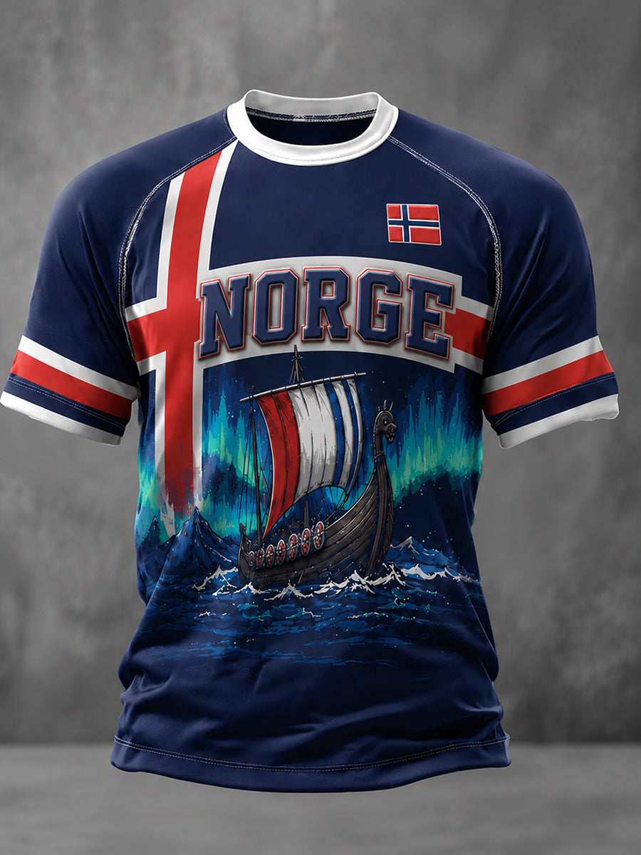 Herren-Norge-Fußball-Print-Casual-T-Shirt mit kurzen Ärmeln