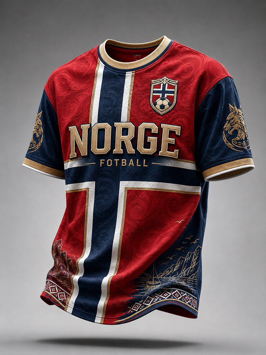 Retro-norwegischer Fußball-Fan-Art-Druck lässiges T-Shirt