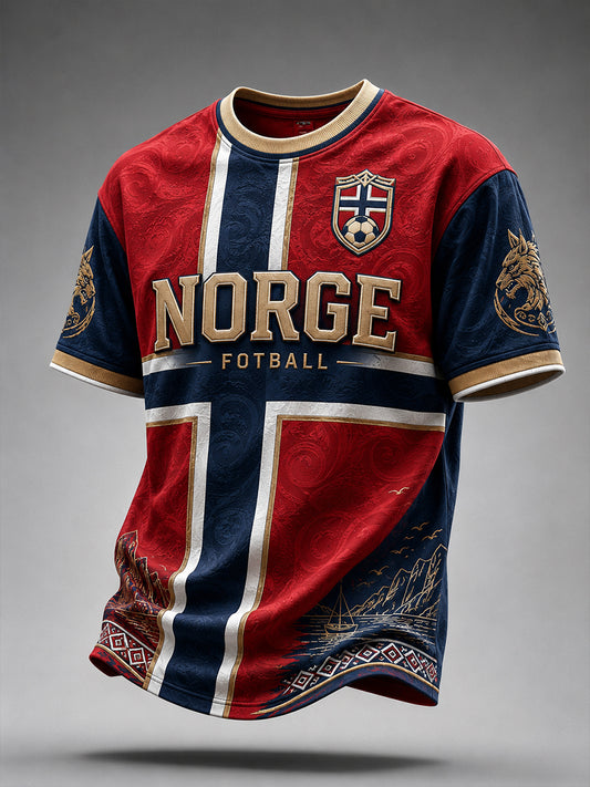 Retro-norwegischer Fußball-Fan-Art-Druck lässiges T-Shirt