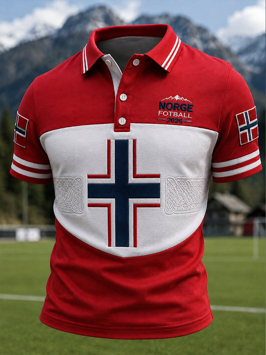 Retro-norwegisches Fußball-Fan‑Art‑Print lässiges Poloshirt