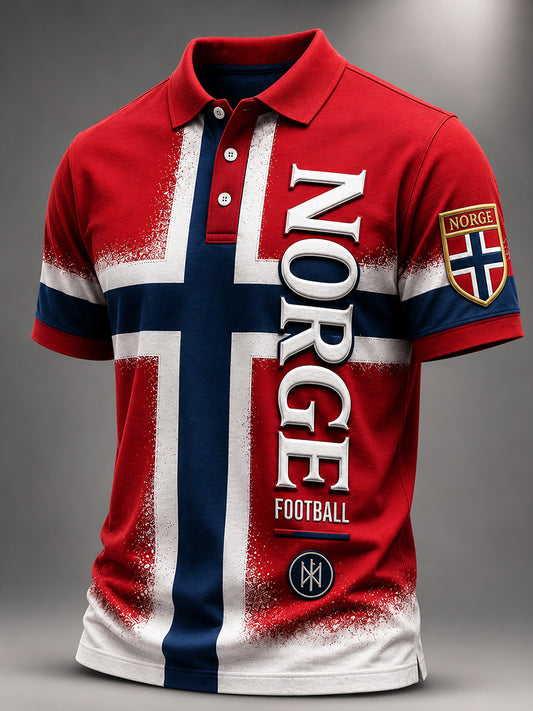 Retro-norwegisches Fußball-Fan‑Art‑Print lässiges Poloshirt