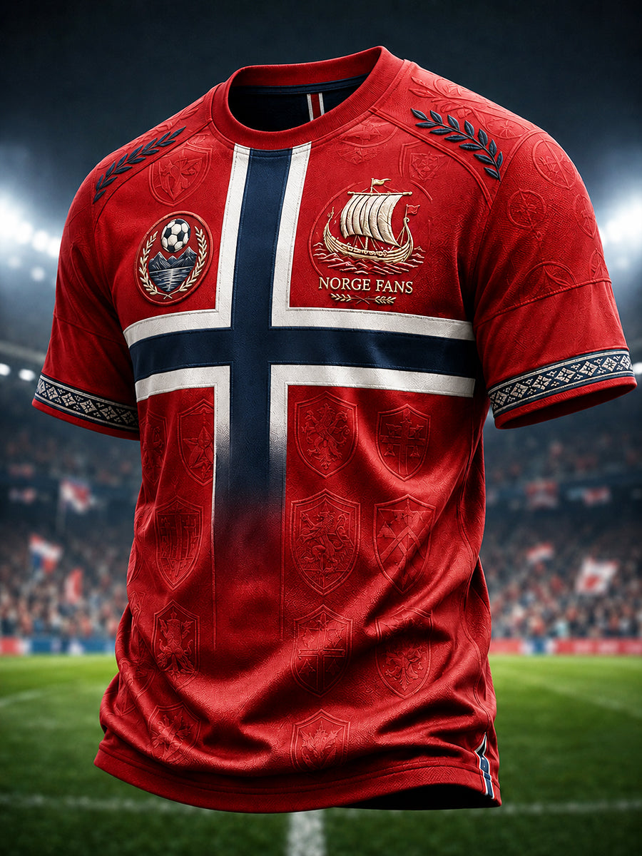 Retro-norwegischer Fußball-Fan-Art-Druck lässiges T-Shirt