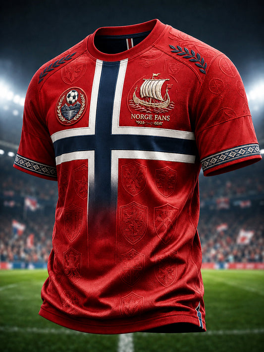 Retro-norwegischer Fußball-Fan-Art-Druck lässiges T-Shirt