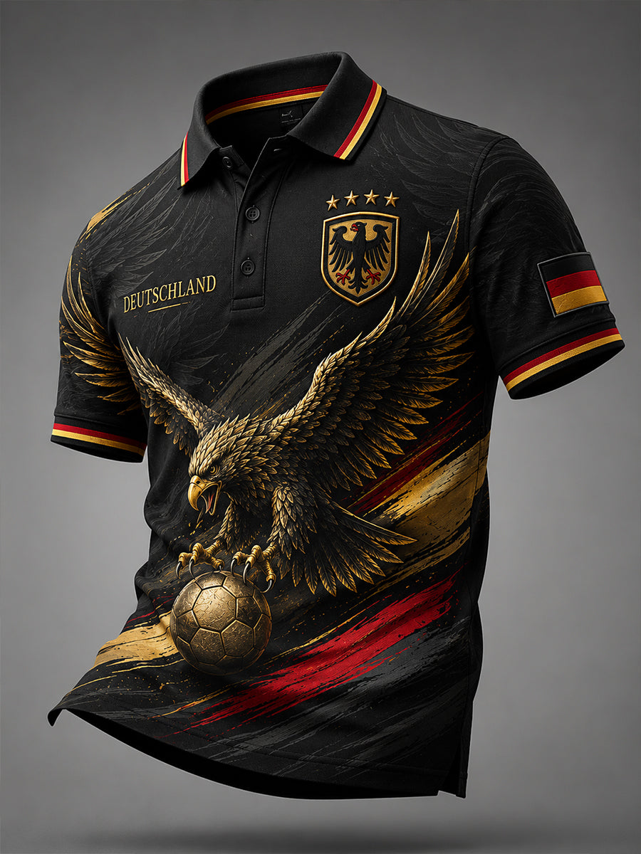 Herren-Poloshirt mit kurzen Ärmeln und Adler- sowie Fußball-Print