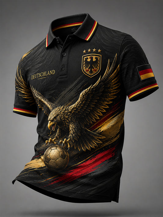 Herren-Poloshirt mit kurzen Ärmeln und Adler- sowie Fußball-Print